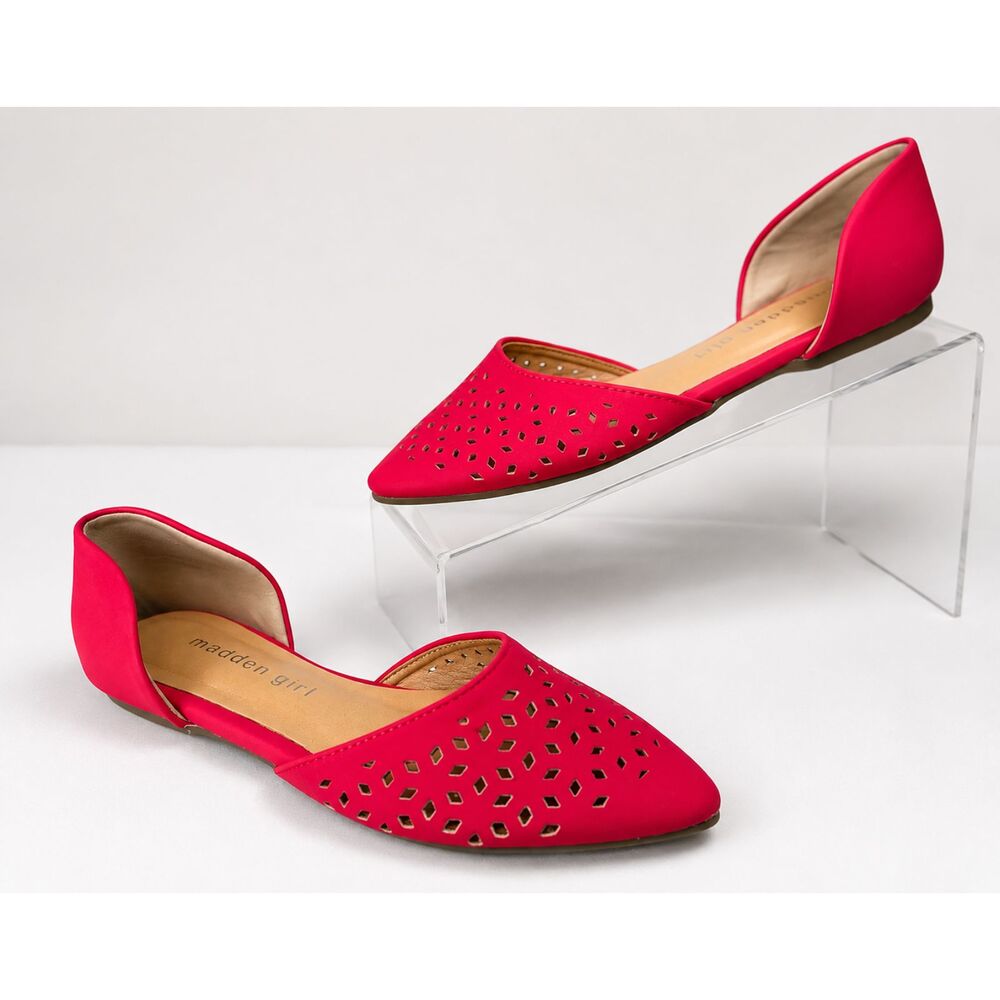 Madden Girl D'Orsay Laser Cut Pointed Toe Ballet Flats Pink Womens Size 6